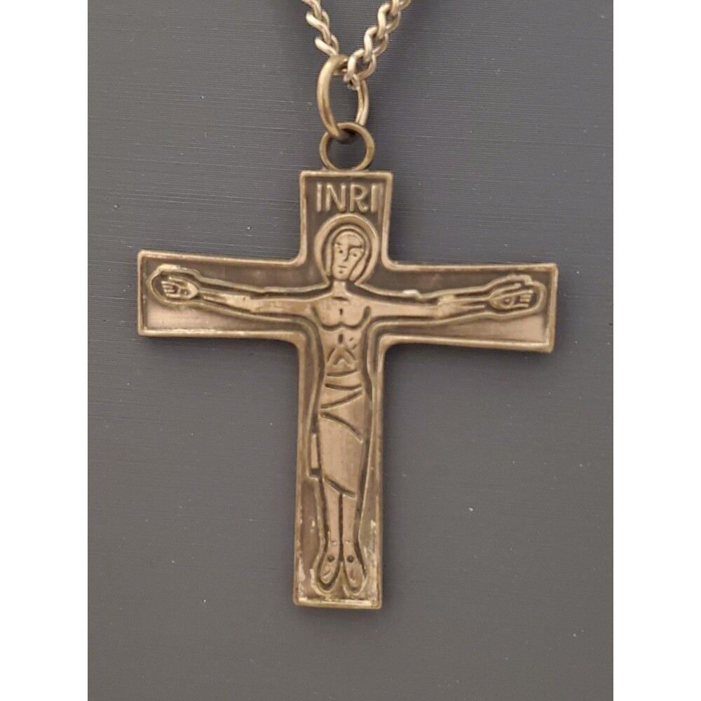 Vintage Cursillo Christ is Counting on You Silver-tone Crucifix Medal with Chain